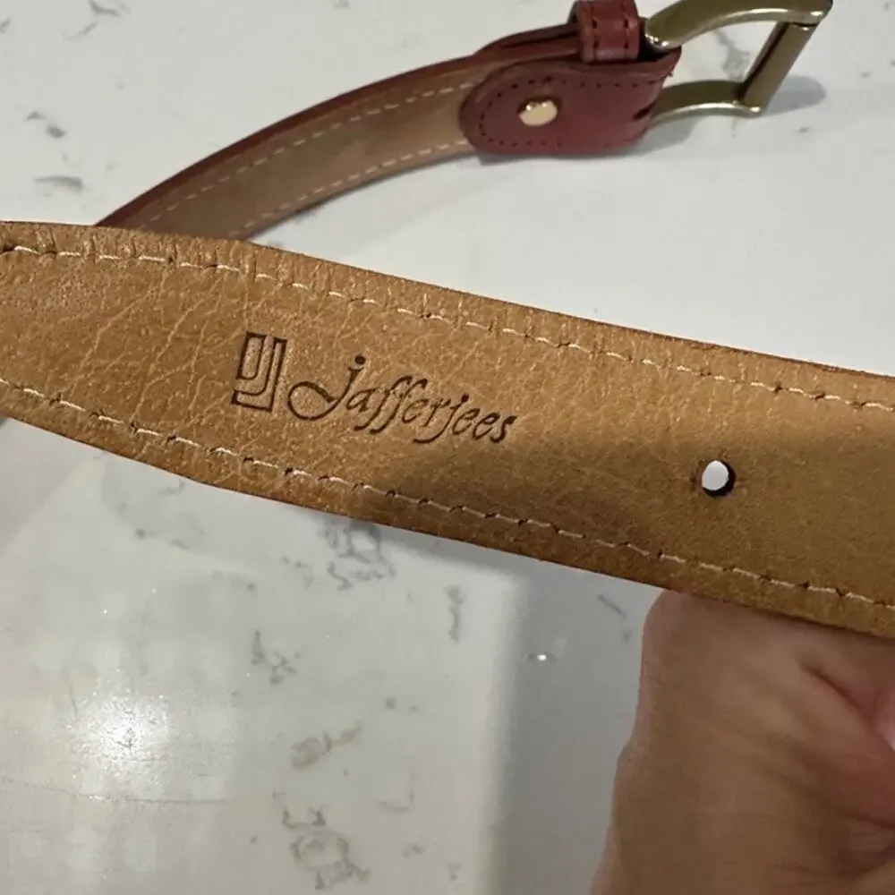 Jafferjees Belluno Brown Italian Leather Belt Size 36 Solid Brass Italy 35mm